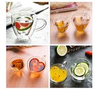 Annadue Tasse en Verre à Double Paroi en Forme de Cœur, Tasse à thé Résistante à la Chaleur de 180ml 240ml pour le café, en Verre Transparent Isolée pour Boissons Chaudes (A)