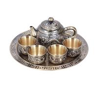 Annadue Théière en Métal Vintage, Service à thé Marocain avec Assiette de Tasses, Théière Turque pour la Décoration de Table, Cadeau de Bouilloire à thé à Motif en Relief orné
