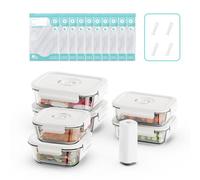 Annalocker Set de 6 Boîtes Alimentaires Hermétiques en Verre avec Pompe Électrique - Indicateur de Date Intégré - Système de Conservation Sous Vide Sans BPA, Anti-Odeur - Pour Four, Micro-Ondes