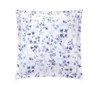 Anne de Solène - Taie d'oreiller 65x65cm - Calme - Blanc Bleu - 100% Satin de Coton - Botanique Hivernal & Sérénité Poétique - Finition Volant Plat 3 cm & Bourdon Assorti - Lavable 60°C