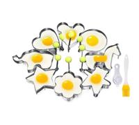 Anneau à rôtir à œufs, 8 formes différentes, revêtement antiadhésif avec pinceau, anneaux de cuisson pour œufs de cuisine, pour la préparation de hamburgers, salades, sandwichs, crêpes et omelettes