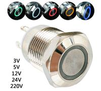Anneau De Commutateur De Bouton Poussoir En Métal De 12mm Lampe À Led 3-220v Momentané/Verrouillage Imperméable Ip65 Commutateur Automatique De Porte De Voiture De Moteur Coloré