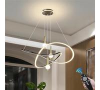 Anneau Nordique décoration éclairage LED Lampe de Table 45W Suspension Hauteur réglable plafonnier Salon Chambre Cuisine Bureau Lampe Suspendue avec veilleuse Amusante, Noir,