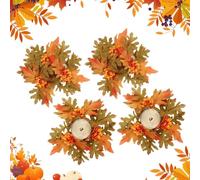 Anneaux de bougie et couronnes centre de table 4 pièces décoration automne | Couronne artificielle pour bougie pilier pour réceptions de mariage, cuisine, jours fériés