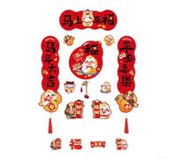 Année de la décoration du cheval 2026 Ensemble de festival de printemps | Dos magnétique puissant, s'adapte aux portes métalliques, réfrigérateurs, impression rouge, thème année de cheval