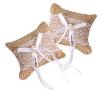 Anneome Coussins pour Alliances Mariage Lot de 2 en Jute avec Ornements Dentelle pour Fête de Mariage Style Élégant