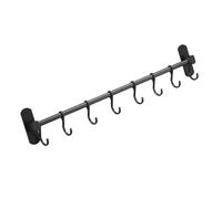 Anneome Crochet pour ustensiles de cuisine noir en aluminium spatial 50 cm, barre de suspension murale avec 8 crochets mobiles, fixation adhésive sans perçage, rangement pratique pour