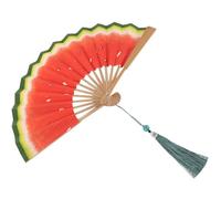 Anneome Éventail Pliant Pastèque Bambou avec Pompon pour Concerts, Festivals et Fêtes, Style Décoratif, Solide et Pliable pour l'Été Couleur Aléatoire