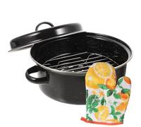 Anneome Plat à Four en Émail Noir 30 Cm avec Double Poignée, Rôtissoire Couverte, Accessoire pour Barbecue et Camping, Usage pour Poulet et Patates Douces Plusieurs styles