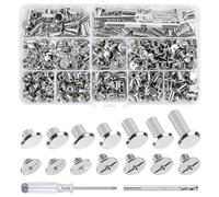Annickee 175 Sets Vis Chicago, 7 Tailles Rivet a Visser M5*4/5/6/8/10/12/15 mm, Rivets pour Cuir Avec Outil de Perçage, Rivet Couture pour Bricolage Cuir, Livre, Album Photo, Kit de Reliure Chicago