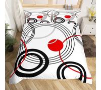 ANNIIE Housse de Couette 220x240 Lignes Géométriques Parures de Lit Rouge Noir Rond 2 Personnes Literie Blanc Abstrait en Microfibre Douce Imprimé 3D avec 2 Taies d'oreiller avec Fermeture éclair