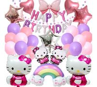Anniversaire Ballons Kitty, Deco Anniversaire Kitty, Décoration Fête Hello, Party Supplies Set, Nappe, Décoration pour Gâteau pour Enfant