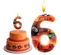Anniversaire Bougie Hot Wh-els, Decoration Anniversaire Hot Whe-ls, Bougie 3D Pour Enfants, Decoration Numéros de 6 Ans