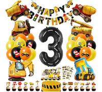 Anniversaire Chantier 3 Ans, Decoration Anniversaire 3 Ans Garcon, Ballons Chantier avec Bannière Happy Birthday et Décoration