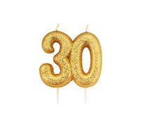 Anniversary House AHC205 Bougie à paillettes dorées métallisées, numéro 30, décoration de gâteau d'anniversaire 30 ans, 7 cm