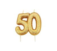 Anniversary House AHC207 Bougie à paillettes dorées métallisées en forme de chiffre 50 pour 50e anniversaire 7 cm