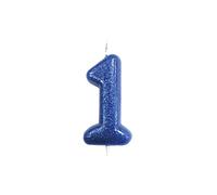 Anniversary House AHC30/1 Bougie à paillettes bleu métallisé en forme de chiffre 1 pour 1er anniversaire 7 cm