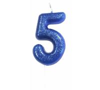 Anniversary House AHC30/5 Bougie colorée à paillettes pour gâteau d'anniversaire 5 ans Bleu 7 cm