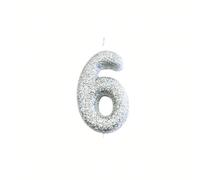 Anniversary House-AHC40/6 AHC40/6 Bougie à Paillettes argentées métallisées pour gâteau d'anniversaire 6 Ans 7 cm, 7 Centimeters