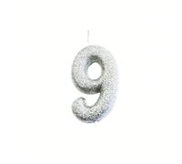 Anniversary House AHC40/9 Bougie à paillettes argentées métallisées pour gâteau d'anniversaire 9 ans 7 cm