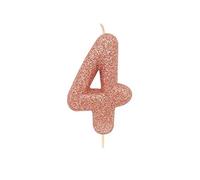 Anniversary House AHC50/4 Bougie métallique à paillettes or rose pour gâteau d'anniversaire 4 ans 7 cm