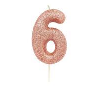 Anniversary House AHC50/6 Bougie métallique à paillettes or rose pour gâteau d'anniversaire 6 ans 7 cm