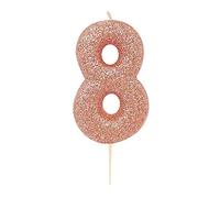 Anniversary House AHC50/8 Bougie métallique à paillettes or rose pour gâteau d'anniversaire 8 ans 7 cm