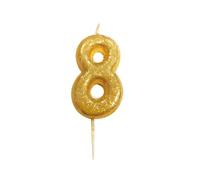 Anniversary House AHC90/8 Bougie à paillettes dorées métallisées en forme de chiffre 8 pour gâteau d'anniversaire 7 cm