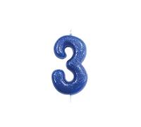Anniversary House Bougie colorée à paillettes bleu - Numéro 3 - Décoration de gâteau d'anniversaire - 7 cm - AHC30/3