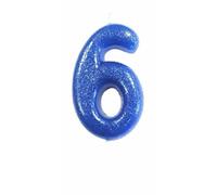 Anniversary House Bougie colorée à paillettes bleu - Numéro 6 - Décoration de gâteau d'anniversaire - 7 cm - AHC30/6