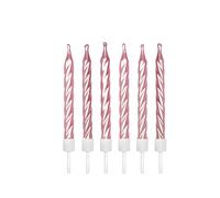 Anniversary House Lot de 12 bougies d'anniversaire en spirale rose clair nacré avec supports - 7,5 cm - AHC183