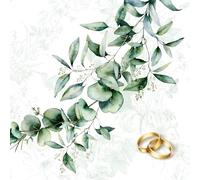 Anniversary House Tiflair Serviettes de table jetables pour décoration de table et découpage, feuilles d'eucalyptus, 33 x 33 cm, 3 plis, serviettes de mariage, blanc et vert