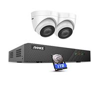 ANNKE 5MP PoE Kit Caméra de Surveillance Extérieure, Kit Vidéo Surveillance 8CH 6MP NVR et 2 X 5MP Caméra IP PoE avec Audio,IP67 Etanche,Vision Nocturne EXIR 2.0 de 30M,Détection de Movement, 1TO HDD