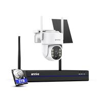 ANNKE Kit caméra de surveillance 4 MP avec batterie extérieure avec panneau solaire, NVR 16CH 4K/8MP et disque dur 2 To, 1 caméra dôme panoramique, vision nocturne, audio bidirectionnel, détection de