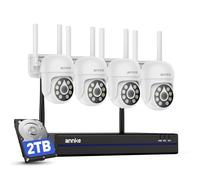 ANNKE Kit de caméras de surveillance 5 MP WiFi, 16 canaux 4K NVR avec 4 caméras WiFi PT 5 MP, vision nocturne couleur, audio bidirectionnel, détection intelligente des personnes, enregistrement 24h/24