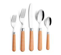 ANNOVA Ensemble de couverts, couverts colorés en acier inoxydable, ensemble de couverts de table, couteaux de table, fourchettes, cuillères, fourchettes à salade et cuillères à dessert (Checker orange