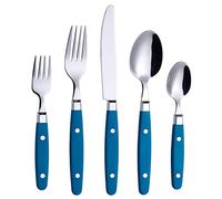 ANNOVA Ensemble de couverts/couverts en acier inoxydable avec poignées de couleur et rivets/style rétro. (Blue, 20 Pieces)