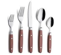 ANNOVA Ensemble de couverts/couverts en acier inoxydable avec poignées de couleur et rivets/style rétro. (Brown, 20 Pieces)