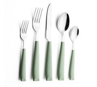 ANNOVA Ensemble de couverts de cuisine en acier inoxydable avec poignée colorée, comprend couteaux, fourchettes, cuillères, fourchettes à salade et cuillères à dessert (vert sauge, 20 pièces)
