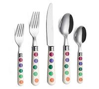 ANNOVA Ensemble de couverts en acier inoxydable colorés, comprenant des couteaux, fourchettes, cuillères, fourchettes à salade et cuillères à dessert (Puka Dots, 20 pièces)