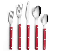 ANNOVA Ensemble de couverts, rétro/rivets, manches colorés, couverts de table en acier inoxydable, ensemble d'ustensiles de cuisine (Rouge, 10 Pièces)