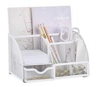 Annova Organiseur de bureau en maille avec 7 compartiments + tiroir/rangement de bureau pour bonbons, stylos, organiseur multifonction (blanc)