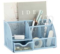 Annova Organiseur de bureau en maille avec 7 compartiments + tiroir/rangement de bureau pour bonbons, stylos, organiseur multifonction (nouveau bleu 23)