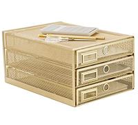 Annova Organiseur de bureau en maille métallique à 3 étages avec tiroirs coulissants - Multifonctionnel - Construction solide de qualité supérieure (gold)