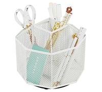 Annova Organiseur de bureau rotatif en maille avec 5 compartiments pour bonbons/stylos pour bureau, fournitures artistiques, rangement, salle de classe, maison (White)