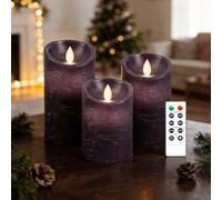 AnnSpa 3 Set Bougies LED sans Flamme Fonctionne sur Batterie avec Télécommande, Vraie Cire Flickering Moving Mèche Scintillante Lumière Jaune Ambre, Cire non Parfumée pour Cadeau et Décoration -Violet