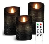 AnnSpa 3 Set Bougies LED sans Flamme Fonctionne sur Batterie avec Télécommande, Vraie Cire Flickering Moving Mèche Scintillante Lumière Jaune Ambre, Cire non Parfumée pour Cadeau et Décoration（Black