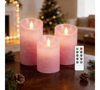 AnnSpa 3 Set Bougies LED sans Flamme Fonctionne sur Batterie avec Télécommande, Vraie Cire Flickering Moving Mèche Scintillante Lumière Jaune Ambre, Cire non Parfumée pour Cadeau et Décoration -Rose