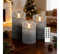 AnnSpa 3 Set Bougies LED sans Flamme Fonctionne sur Batterie avec Télécommande, Vraie Cire Flickering Moving Mèche Scintillante Lumière Jaune Ambre, Cire non Parfumée pour Cadeau et Décoration - Gris