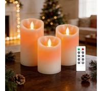AnnSpa 3 Set Bougies LED sans Flamme Fonctionne sur Batterie avec Télécommande, Vraie Cire Flickering Moving Mèche Scintillante Lumière Jaune Ambre, Cire non Parfumée pour Cadeau et Décoration- Blanc
